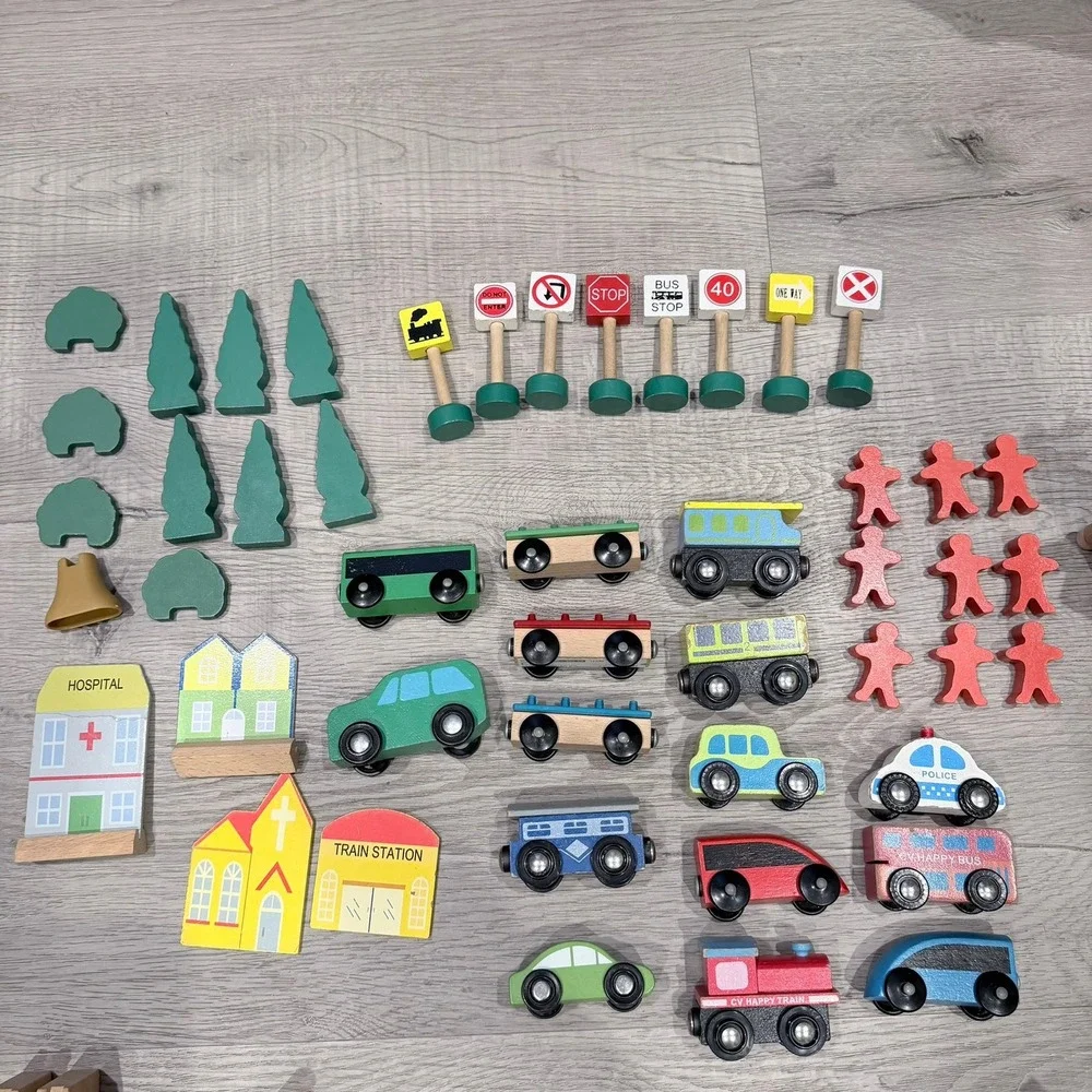Wooden Train Set & Accessories Mixed Lot Educational Railway Play Figures Build - Picture 3 of 5